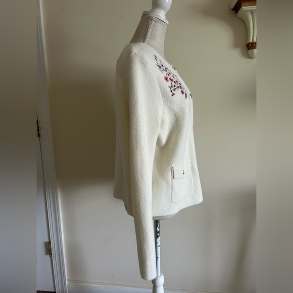 Anthropologie NVLT Button-Front Embroidered Knit Lady Jacket Ivory size L - Picture 4 of 10